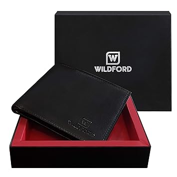 WILDFORD Mens Wallet, Black PU Leather | Premium Handmade Wallet | Gift Boxed
