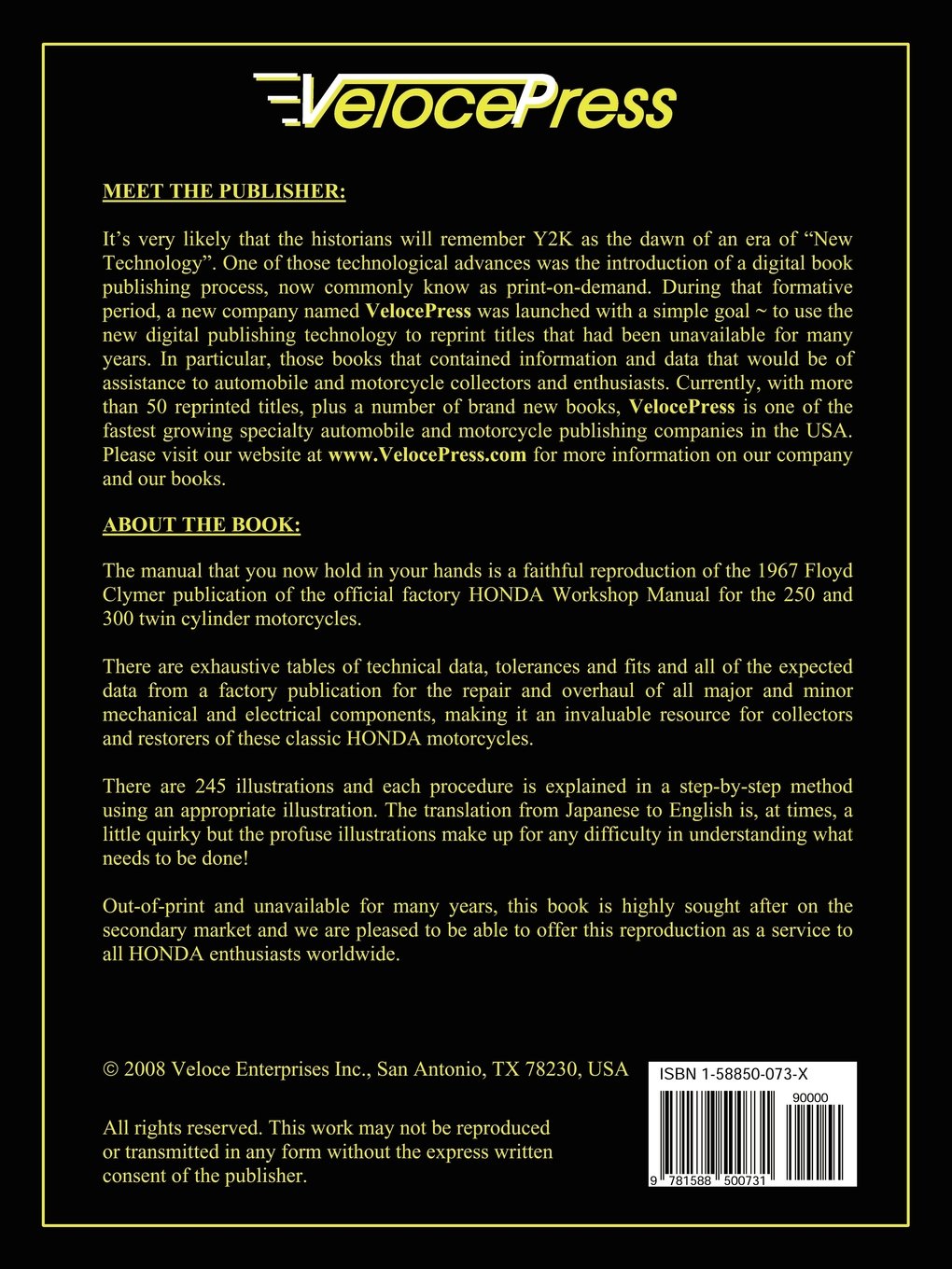 Honda Motorcycles Factory Workshop Manual 250-300 Twins 1960-1969: Honda  Motor: 9781588500731: Amazon.com: Books