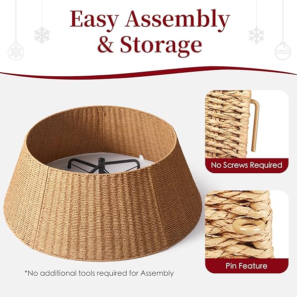 36IN EXTRA LARGE CHRISTMAS TREE COLLAR – WICKER WOVEN TREE COLLARS FOR ARTIFICIAL TREES – LARGE RATTAN RUSTIC FARMHOUSE BASKET FOR TREE BASE COVER WITH CORD CUT-OUT FOR 7.5FT 9FT 12FT TREE(NATURAL)