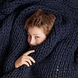 Bearaby Hand-Knit Kids Weighted Blanket - Chunky Knit Blanket - Sustainable, Breathable, and Calming - Machine Washable for Easy Maintenance (Midnight Blue, 7 lbs)