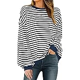 Mintreus Women Sweatshirt Striped Crew Neck Oversized Long Sleeve Sweatshirt Color Block Loose Pullover