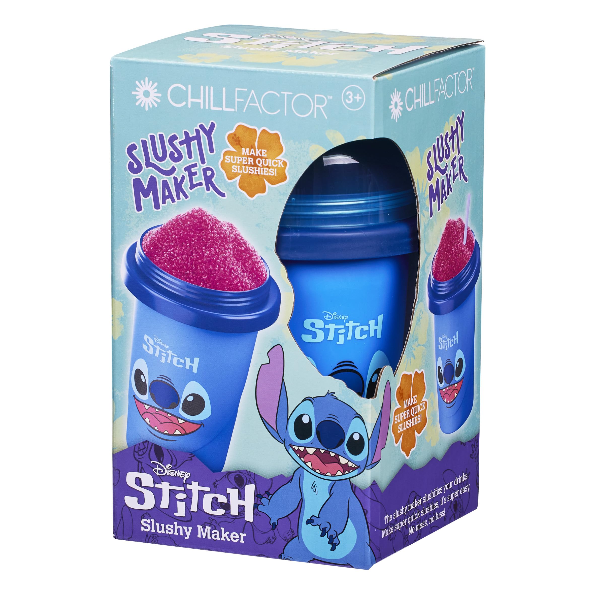 ChillFactor 08258 Disney Reusable Squeeze Cup Maker with Stitch Character Design, Homemade slushies, Blue