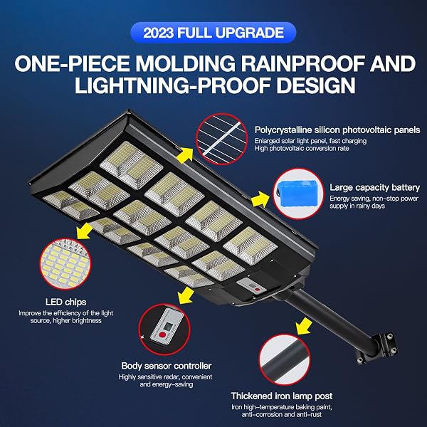 4000W SOLAR STREET LIGHTS OUTDOOR WATERPROOF, 400000LM, DUSK TO DAWN SOLAR WITH MOTION SENSOR AND REMOTE CONTROL, LED FLOOD LIGHT, LUCES SOLARES PARA EXTERIORES, SUITABLE FOR COURTYARDS, GARAGE.