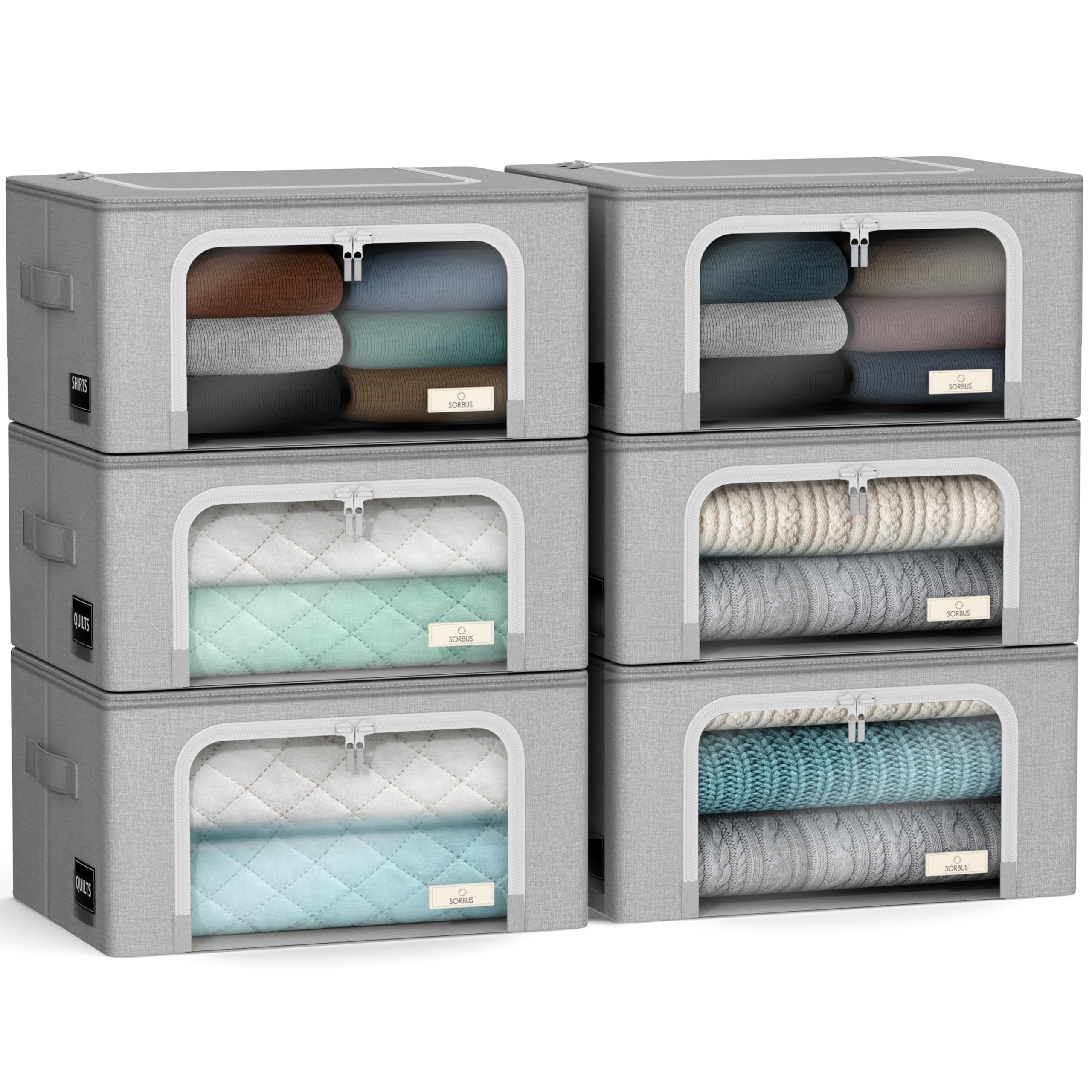 Photo 1 of Sorbus Storage Bins with Metal Frame - Stackable & Foldable Clothes Organizer Bags - Oxford Fabric Storage Containers with Large Clear Window & Carry Handles, Bedroom Organization for Bedding & Linen