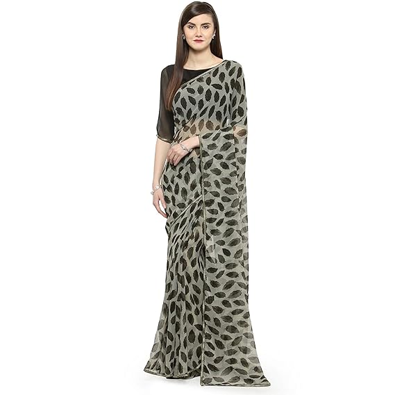 Women's Georgette Printed Saree (STREE7008SSSR001T, Grey)