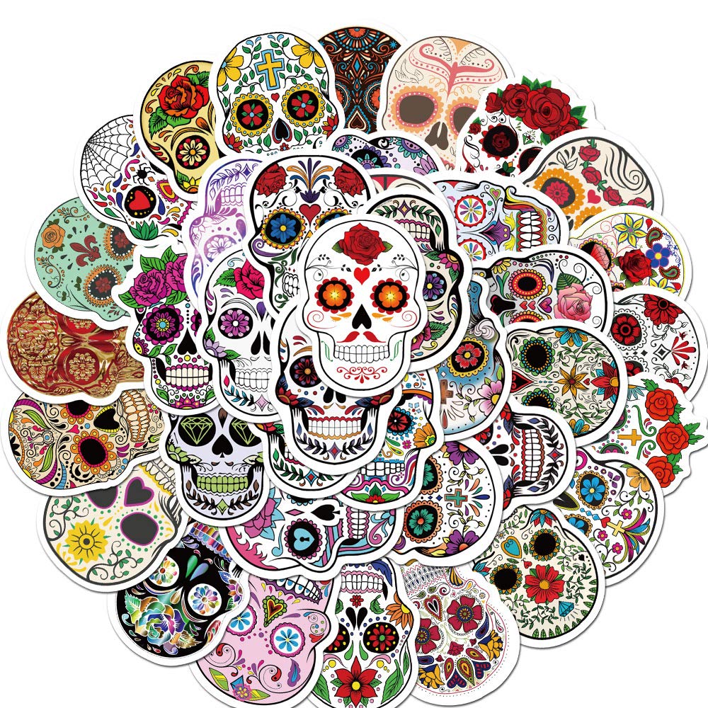 Skull Stickers for Laptop (50 PCS),Gift for Children Teens Adults Girl Boys,Waterproof Sugar Skull Stickers for Water Bottle,Gothic Mexican Day of Dead Vinyl Decal for Journal,Dairy,Scrapbook