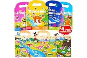 AuntyFey Reusable Sticker Books for Toddlers 2-4 Years, Sticker Books for Kid 1-3-5 with 126 Reusable Stickers, Colorform Window Puffy Sticker Activity Book Girl Boy(Dino+Animal+Insect+Ocean)