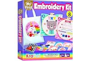 KRAFUN My First Embroidery Kit for Beginners Kids and Teenagers Simple Embroidery Patterns, Hand Embroidery Kit Includes Hoop, Cloth, Instructions for Stitches, Beginner Arts Craft Kit for Adults