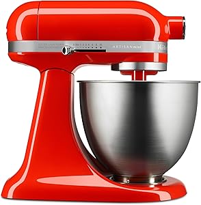 KitchenAid KSM3311XHT Artisan Mini Series Tilt-Head Stand Mixer, 3.5 quart, Hot Sauce (Renewed)