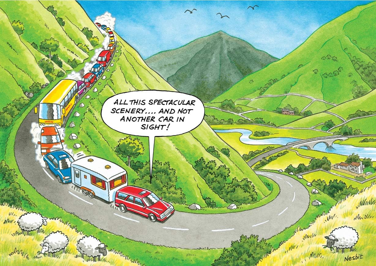 CARAVAN QUEUE FUNNY HUMOUROUS BIRTHDAY CARD THE FUNNY SIDE OF LIFE!, yellow|green, 6 x 8.5 inch