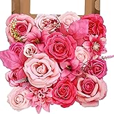 Faylifeway Artificial Flowers, Silk Hot Pink Flowers for DIY Wedding Bridal Bouquets, Fake Cake Flowers for Centerpieces,Baby Shower, Table Arrangement, Home Party Decorations