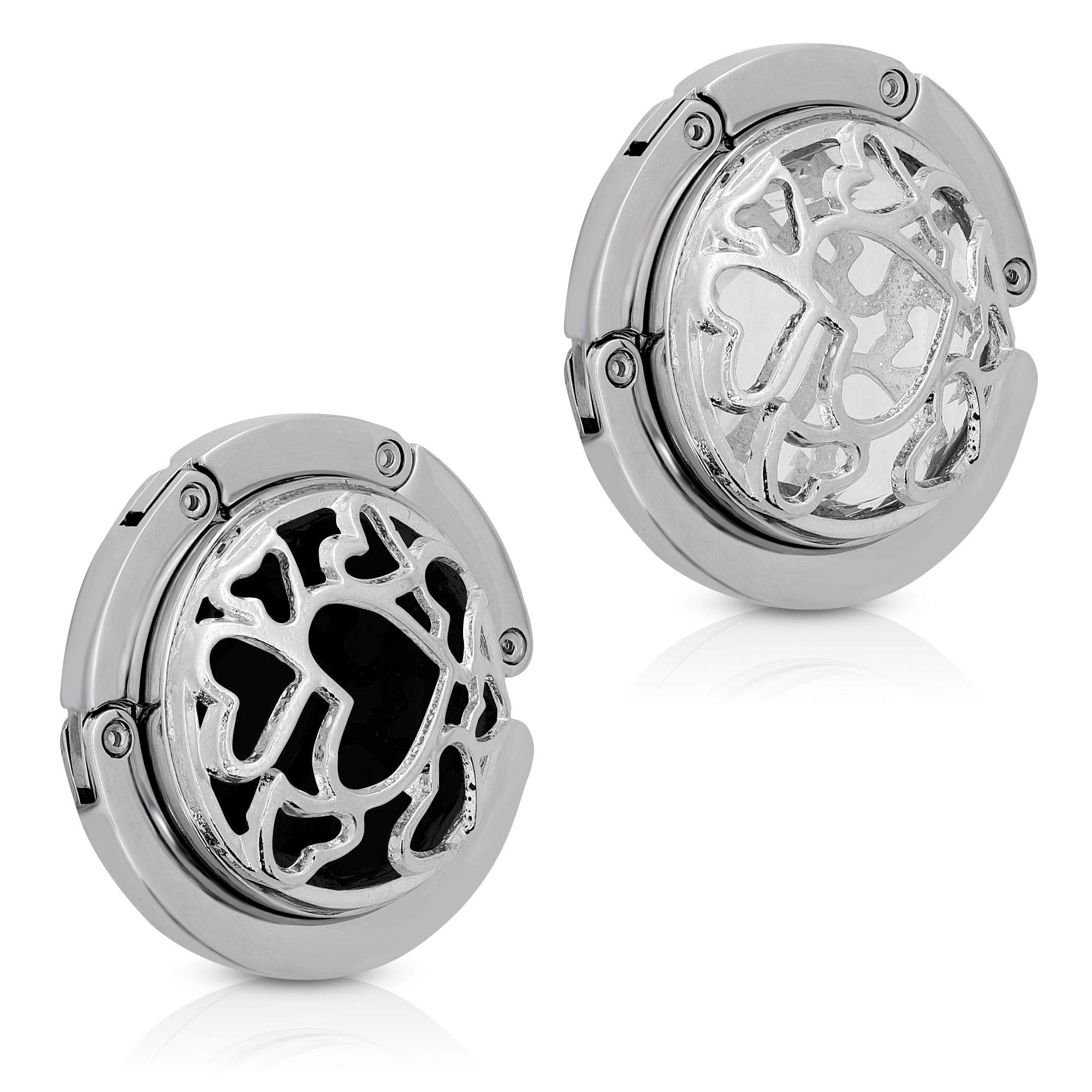 kwmobile Purse Hook for Table - Set of 2 Purse Holder - Folding Handbag Hanger - Portable Bag Holder - Bag Hooks for Desk - Table Hook Black/White/Silver