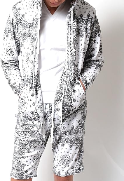 Amazon セットアップ メンズ パイル バンダナ柄 パイルセットアップ 夏 上下 Ll ホワイト トレーナー パーカー 通販