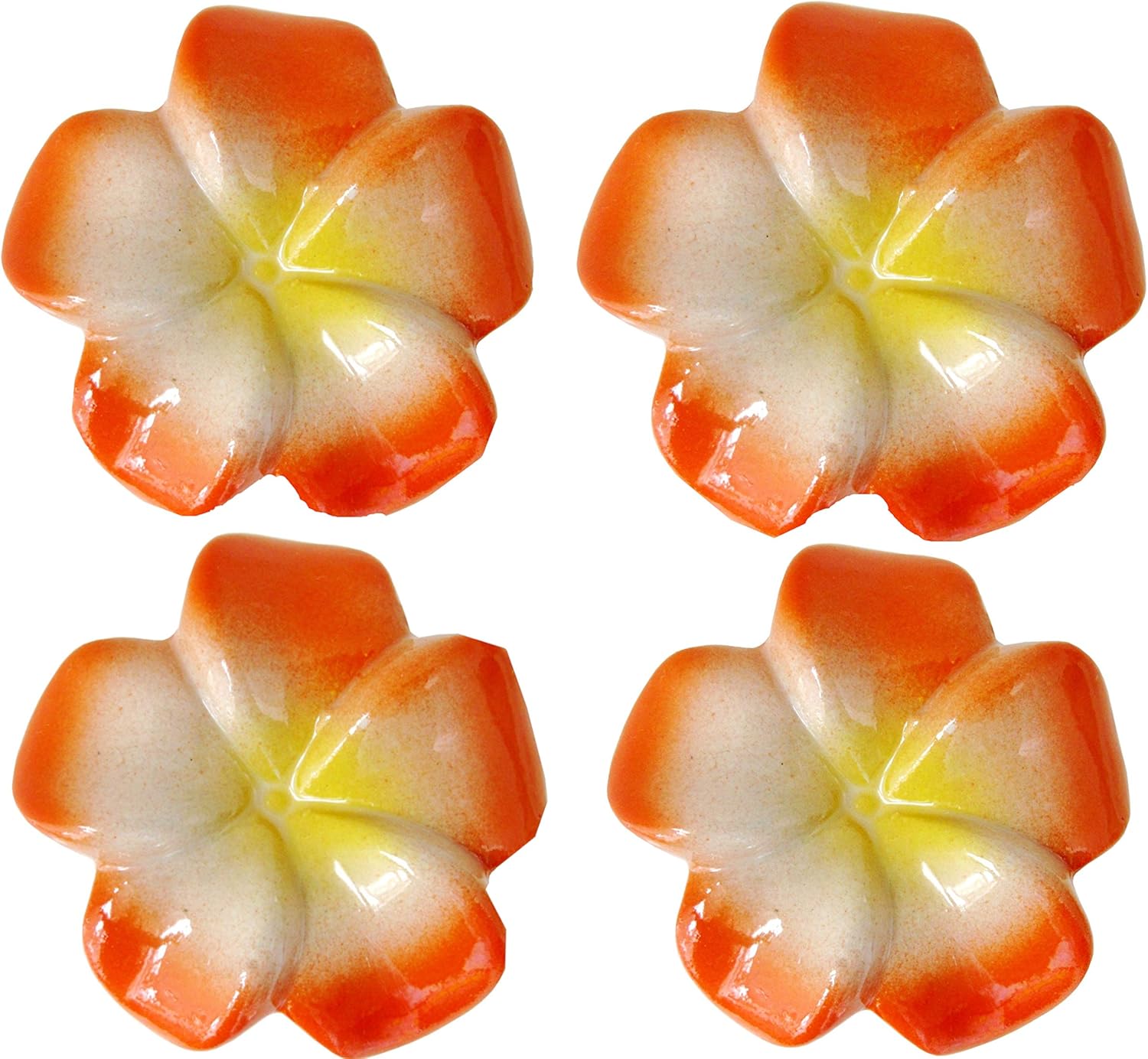 Floating Ceramic Flowers for Pond - Enchanted Garden Decoration, Water Fountain Outdoor Fairy Garden Accents - 3 Inch (Set of 4 Tangerine)