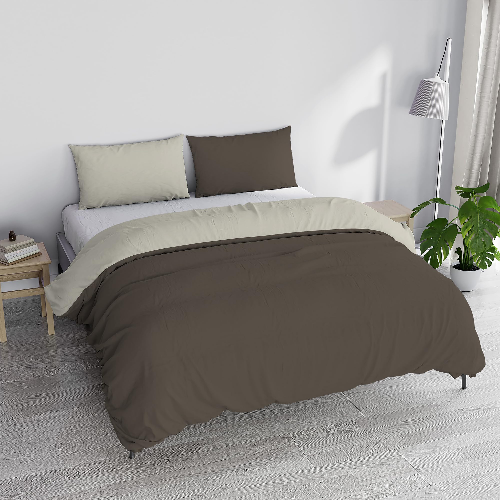 Italian Bed Linen King Size Duvet Cover Set, 250 x 200 cm 250 x 200 cm Brown/Cream
