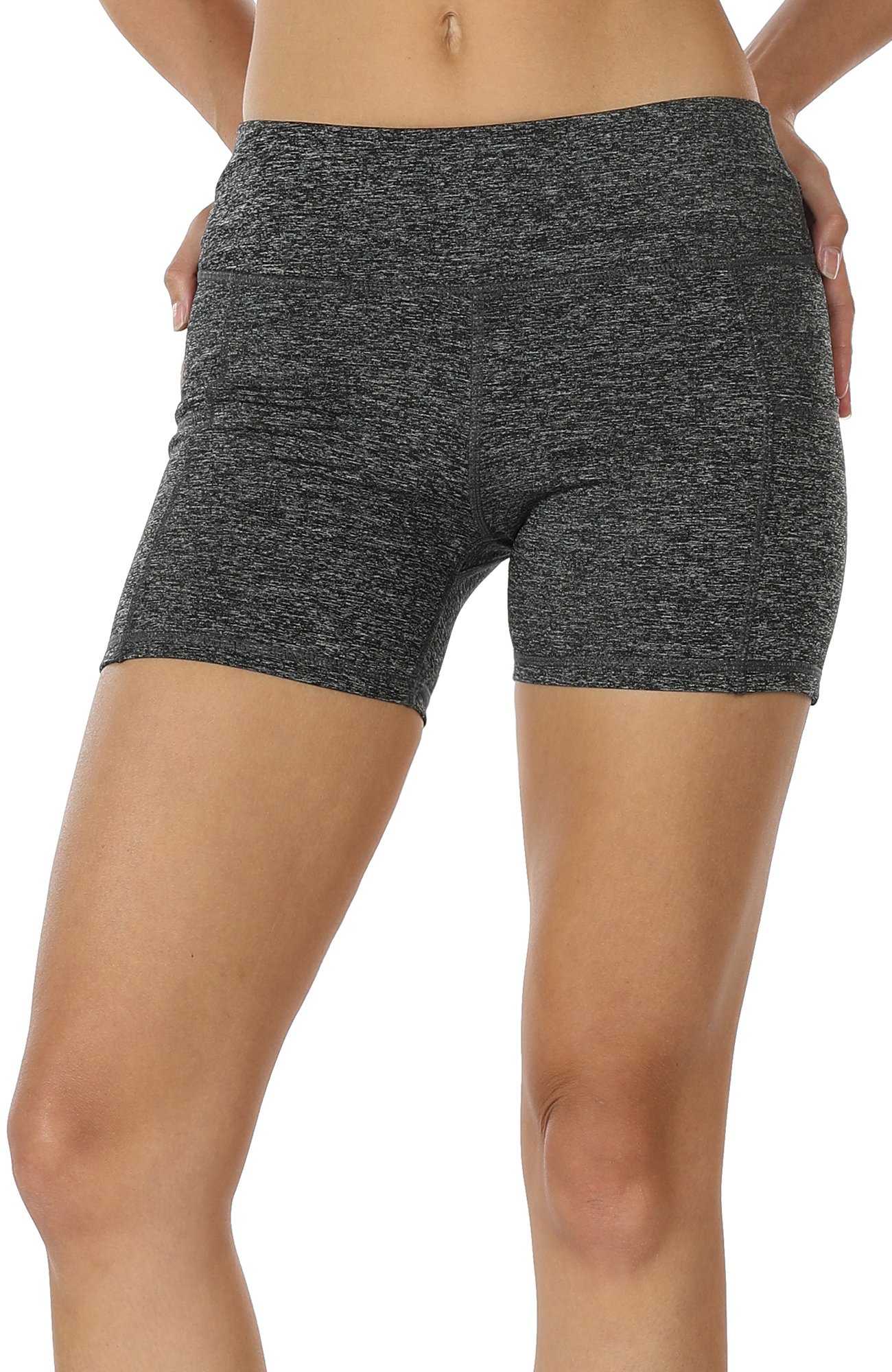 icyzone Workout Running Shorts Women - Yoga Exercise Lounge Athletic Activewear Compression Shorts Pockets & Drawstring (XL, Charcoal)