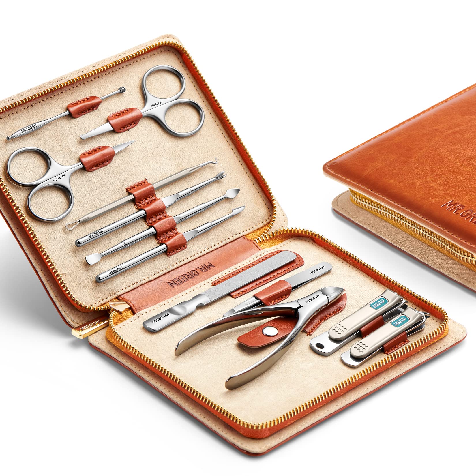 MR.GREEN Manicure Set 12 in 1 Full Function Nail Clippers Personal Care Tool Kits Stainless Steel Pedicure Sets with Leather Case Idea Gift (12Pcs Sets)
