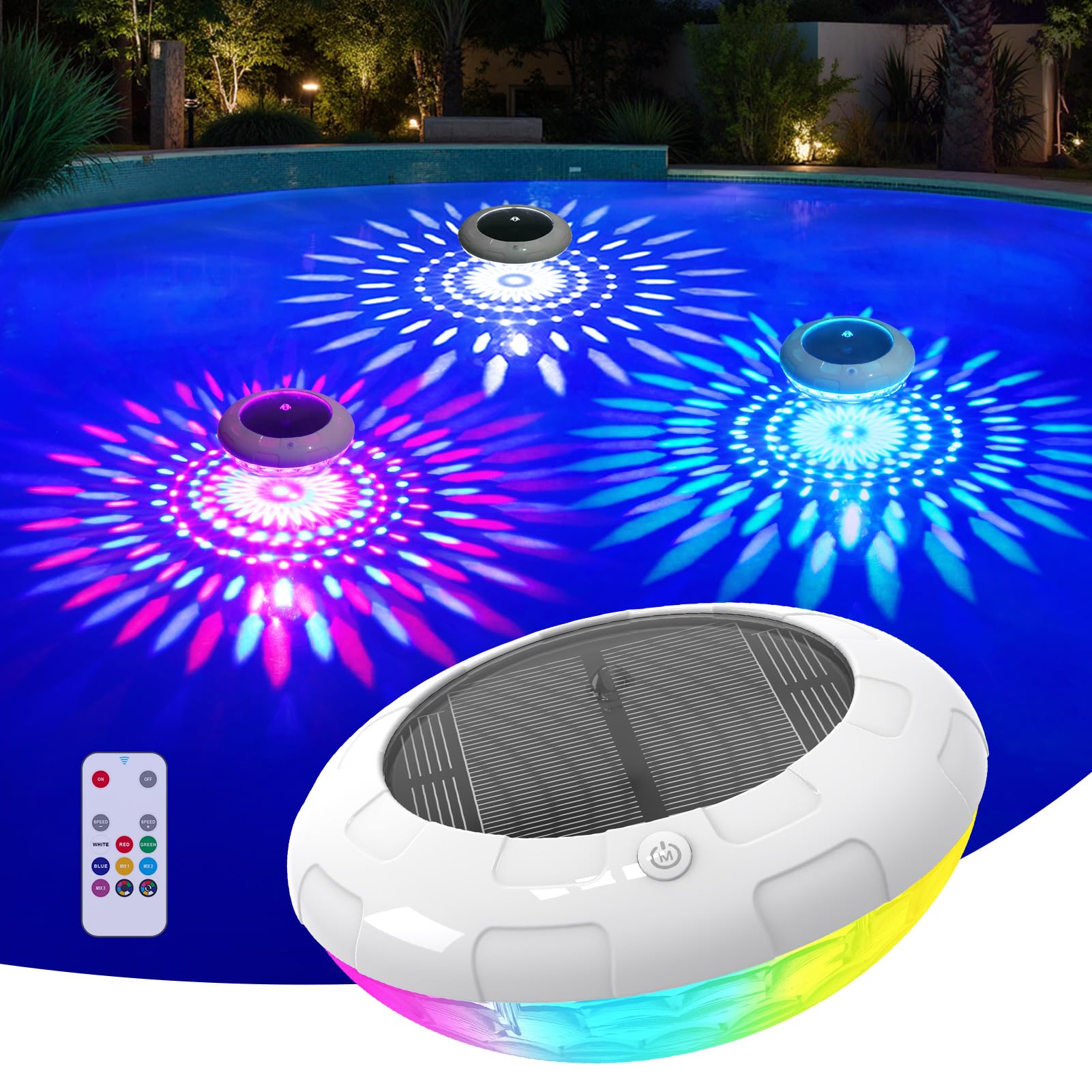 Photo 1 of Cootway Floating Pool Lights w/Remote, 6.5 Inch RGB Solar Pool Lights That Float with 9 Dynamic Lighting, IP68 Waterproof Pool Floating Light, Hangable Solar Floating Light for Pools Party Garden(1)