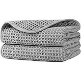 Microfiber Waffle Hand Towels, 2 Pieces, Soft, Absorbent, Fast Drying, Lint Free (Silver)