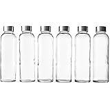 Epica 18 oz Clear Glass Bottles with Lids | Natural BPA Free Eco Friendly , Reusable Refillable Water Bottles for Juicing | W