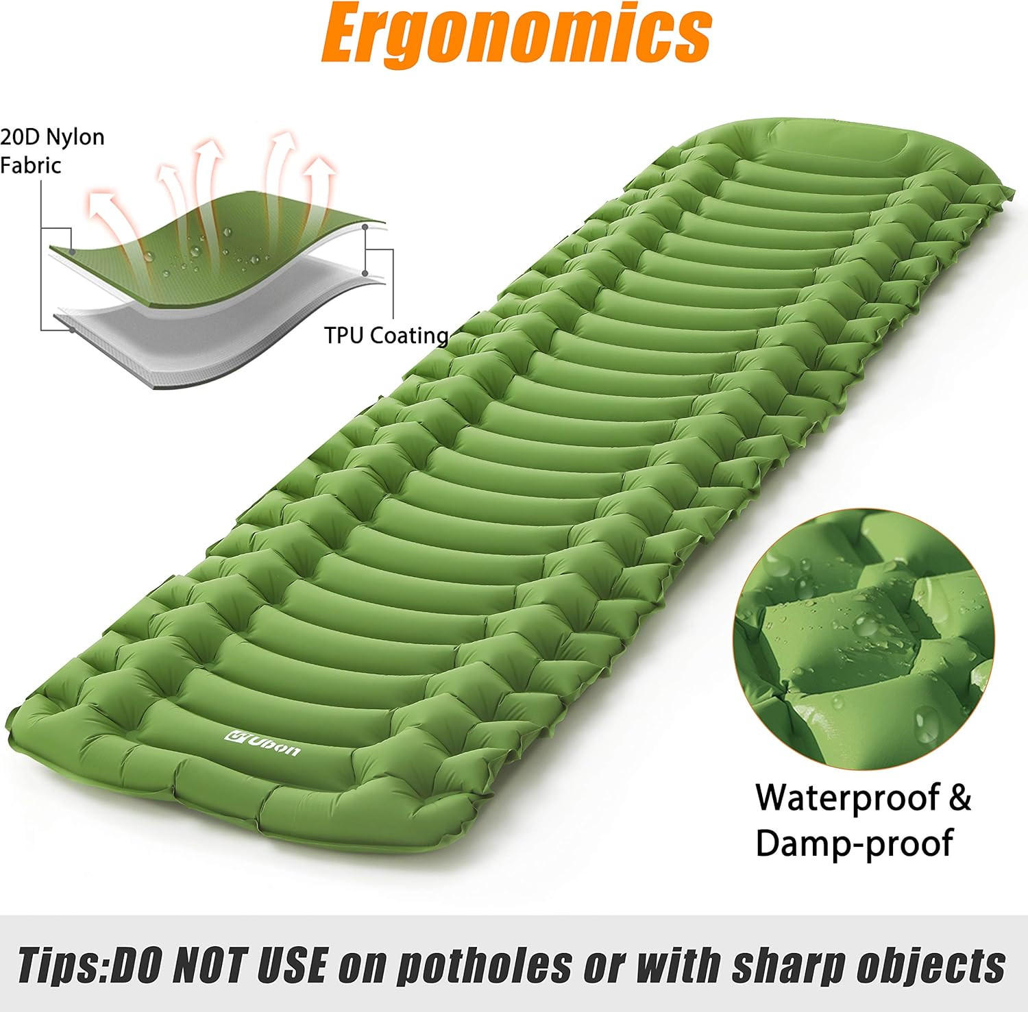 Ubon Backpacking Travel Mat Camping Bed with Pillow Ultralight Camping