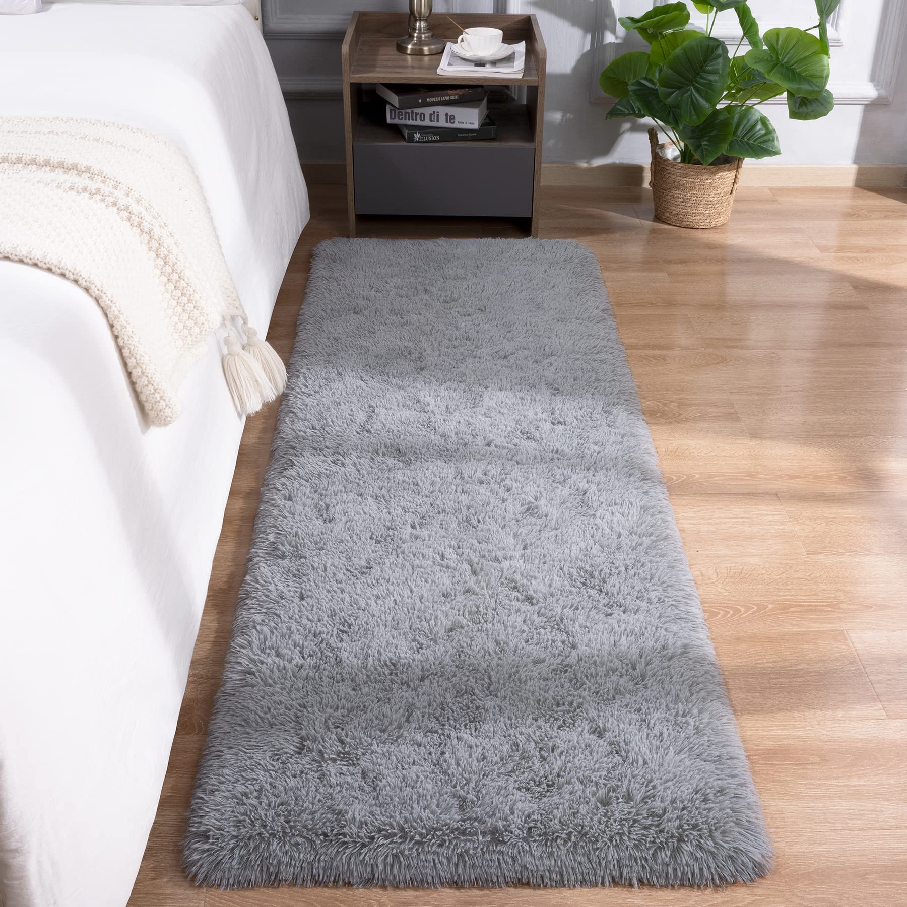 Photo 1 of DETUM Grey Runner Rug 2X6 Gray Rug for Bedroom Kitchen Bedside Hallyway Entryway Grey Runners Super Soft and Fluffy Carpets Washable Kids and Pets Friendly