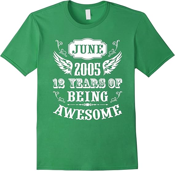 Mens 12 Year Old Kid Born in June 2005 Awesome Birthday T Shirt 2XL Grass Amazon.ca Clothing