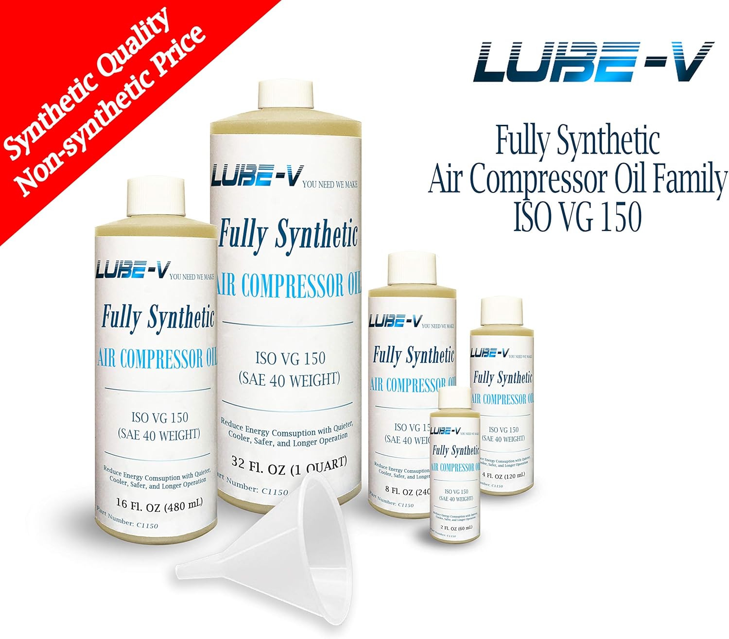 LubeV Full Synthetic Compressor Oil Lubricant Lube, ISO 150 (SAE 40