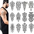 Large Temporary Tattoos for Men Women 12 Sheets Fake Tribal Tattoo Stickers Realistic