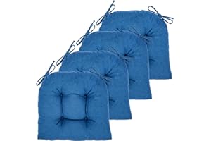 JAMPAYANG Chair Cushion, 4 Pack Chair Cushions for Dining Chairs, Chair Pads and Mat with Ties for Indoor Kitchen Seat and Desk (4 Count - 17 x 16 in, Prussian Blue)