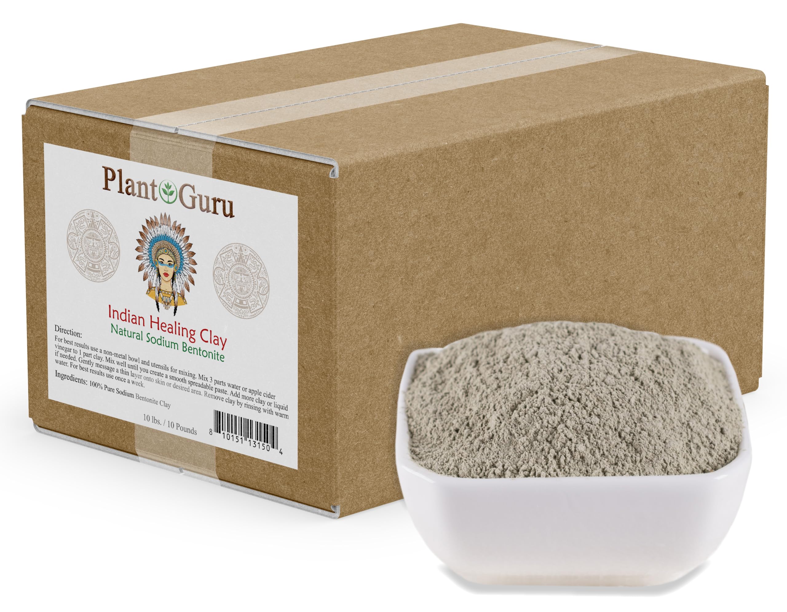 Photo 1 of Plant Guru Sodium Bentonite Clay Powder 10 lbs. Bulk Wholesale 100% Natural Indian Healing Clay - Deep Pore Cleansing Facial And Body Mask - Detox Clay for Face, Hair, Acne, and Bath.