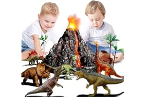 TEMI Large Volcano Toy Set with 9 Realistic Dinosaur Action Figures for Kids 3 4 5 6 7 Years, Simulated Volcanic Eruptions w/Sounds, Volcano Can Store Dinos, Gift for Toddlers Boys & Girls