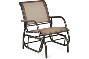 Giantex Swing Glider Chair W/Study Metal Frame Comfortable Patio Chair Love-Seat for Garden, Porch, Backyard, Poolside, Lawn Outdoor Rocking Chair (1, Brown)