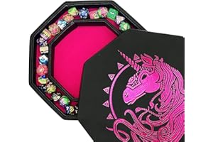 Fantasydice War Unicorn Pink 9" Octagon Dice Tray - Stunning Unicorn Artwork with Lid & Staging Area for D&D, Pathfinder, and More