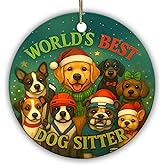 Sportyzen World’s Best Dog Sitter Ornament – Funny for Dog Walkers, Pet Sitters, Animal Lovers – Cute Holiday Puppy Decor – 2.9" Round Ceramic Ornament with Cord
