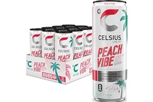 CELSIUS PEACH VIBE Sparkling White Peach, Sugar Free Energy Drink, 12 Fl Oz (Pack of 12)