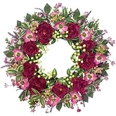 Orilium 24-Inch Peony Wreath for Front Door &ndash; Artificial Berry &amp; Floral Spring Wreath, Handmade Summer Front Door Decor &ndash; All-Season Wreath for Porch, Garden, Window Decor