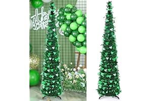 GOCVO St.Patrick's Day Decoration 5ft Pop Up Irish Christmas Tree Pencil Artificial Tinsel Trees Slim Shinny Tree for Irish Saint Patricks Day Decorations Party Fireplace Home Ornament (Green)