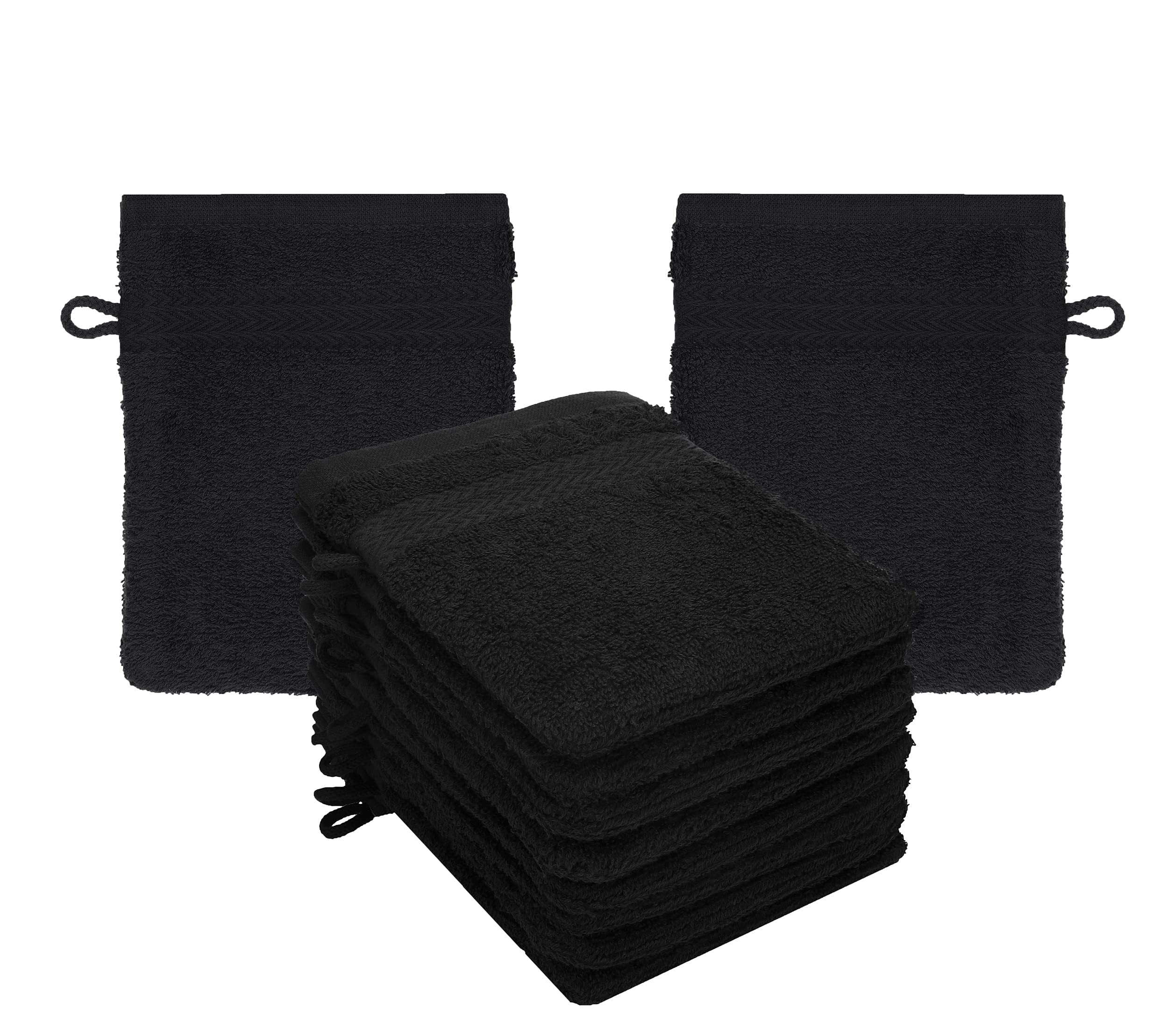 Betz PREMIUM Wash Gloves 10-piece set - terry flannels for face cleaning - made of 100% cotton - baby wash mitt colour black