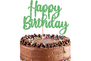 EONNCNT Happy Birthday Cake Topper - Glitter Green Birthday Cake Decorations, Birthday Cake Smash Decor, Happy Birthday Cake Top Photo Booth Props (Green)