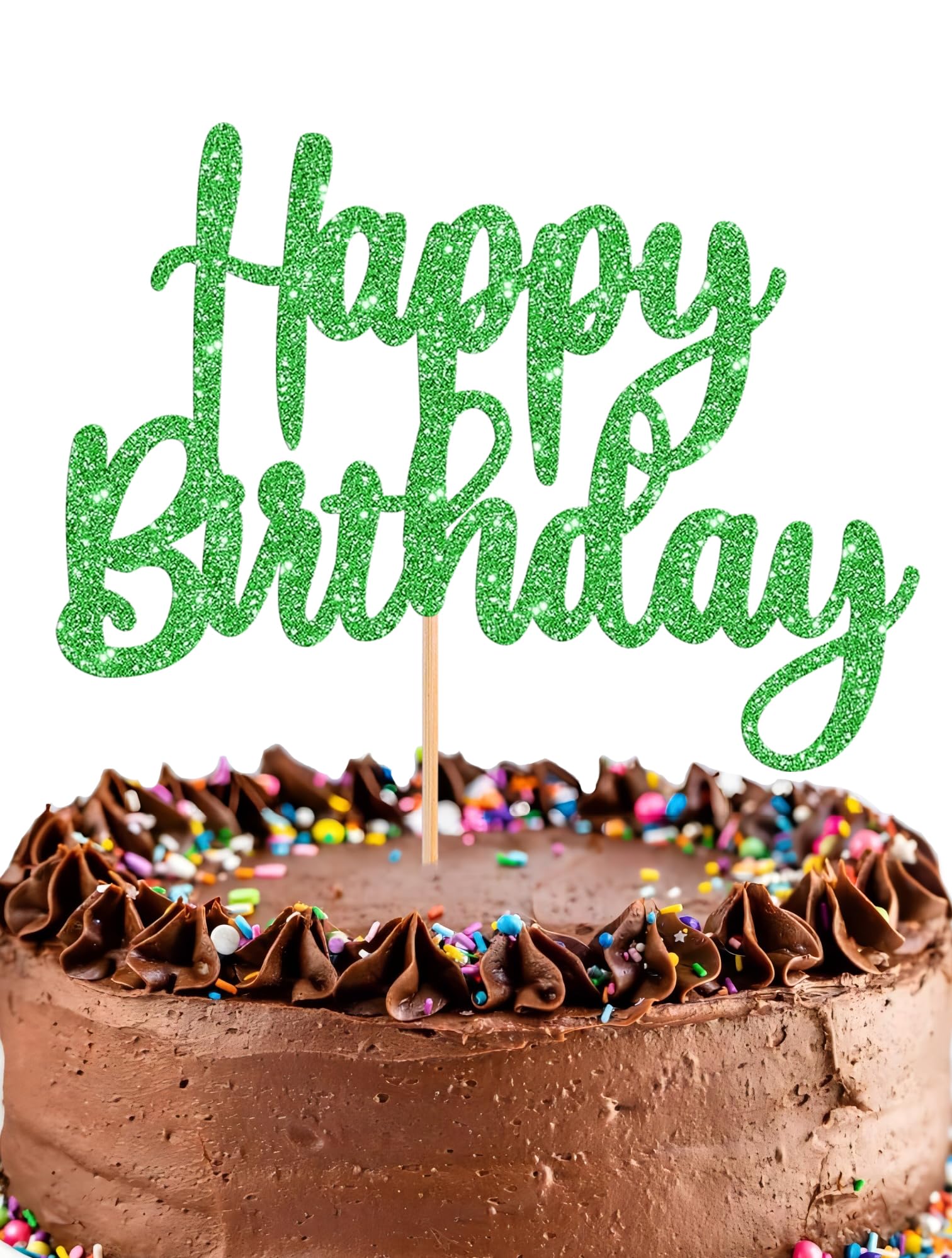 Photo 1 of EONNCNT Happy Birthday Cake Topper - Glitter Green Birthday Cake Decorations, Birthday Cake Smash Decor, Happy Birthday Cake Top Photo Booth Props (Green)