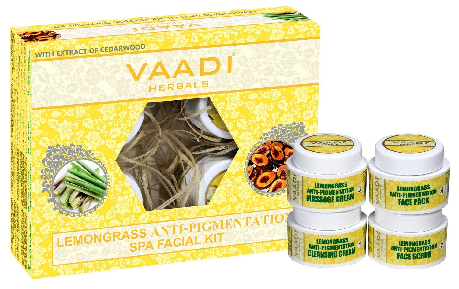 Vaadi Herbals Organic Facial Kit - Lemongrass Anti Pigmentation Spa Facial Kit with Cedarwood Extract 70g