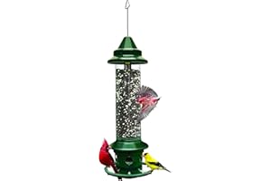 BROME Squirrel Buster Plus Squirrel-proof Bird Feeder w/Cardinal Ring and 6 Feeding Ports, 5.1-pound Seed Capacity, Adjustable, Pole-mountable (POLE ADAPTOR SOLD SEPARATELY), Green