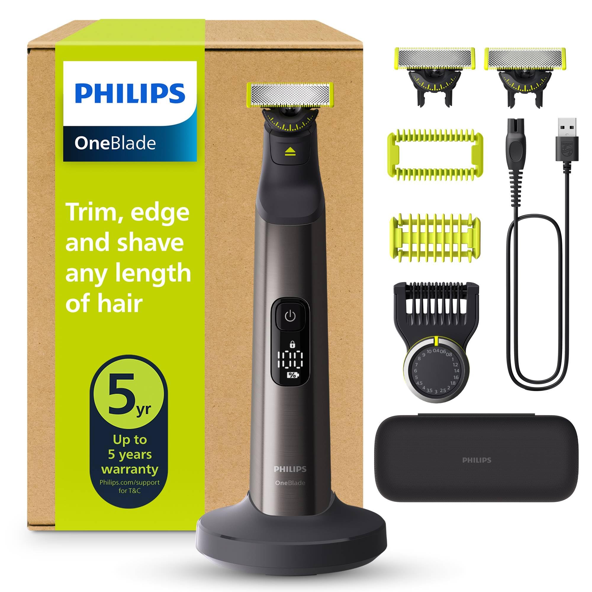 Philips OneBlade Pro 360 Authentic Face & Body Electric Beard Trimmer, Shaver and Bodygroomer, 3X 360 Blade, 1x 20-Length Comb, 1x Body Kit, 1x Charging Stand, 1x Travel case, QP6652/35