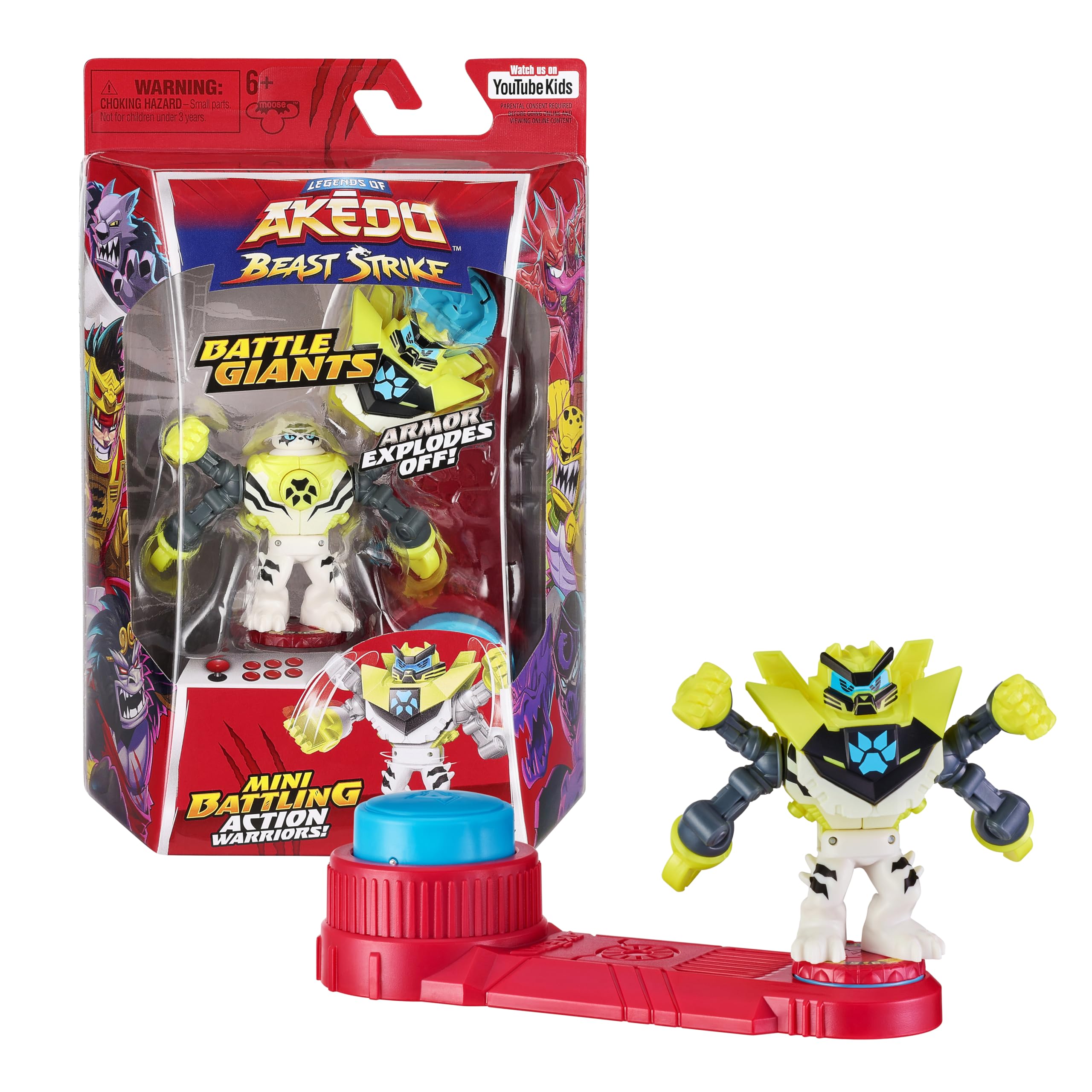 Legends of Akedo Beast Strike Battling Giant White Paw. Mini Battling Warriors. Armor Explodes Off During Battle. Ready, Fight, Split Strike., Small