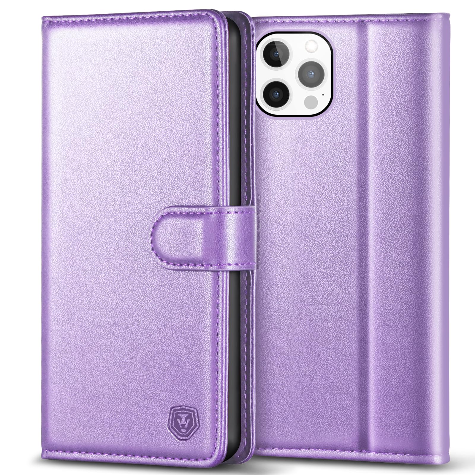 Kuafcase Compatible for iPhone 12 Pro Max Case with 4 Card Slots Magnetic Closure Kickstand Shockproof Protective Phone Case Compatible for iPhone 12 Pro Max - Light Purple — image 1