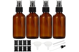 Bastelica Dark Amber Glass Spray Bottles 4 oz, Small Glass Spray Bottles for Essential Oils, Fine Mist for Face, Hair, Plants, Travel, Perfumes, Cleaning Solutions - 4 Pack