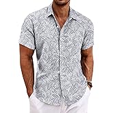 COOFANDY Men's Linen Shirts Short Sleeve Casual Shirts Button Down Shirt for Men Beach Summer Wedding Shirt