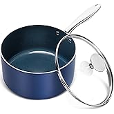 MICHELANGELO 3 Quart Saucepan with Lid, Nonstick Ceramic Sauce Pan with Stainless Steel Handle, 3 Qt Saucepan with Lid Induction Compatible, Oven Safe, Blue