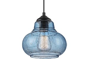 ELYONA 8 Inch Pendant Light for Kitchen Island Modern Blue Hand Blown Bubble Glass Pendant Lighting Hanging Light fixtures for Dining Room Bar Bedroom Living Room